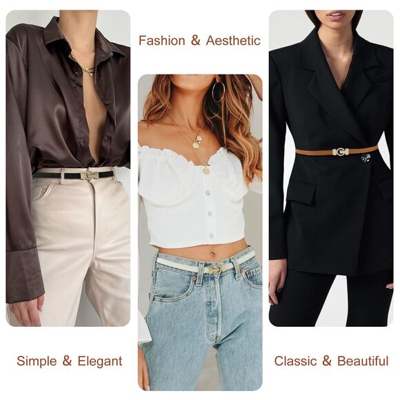 Women Leather Belt For Jeans, Dresses, Fashion With Gold 7373